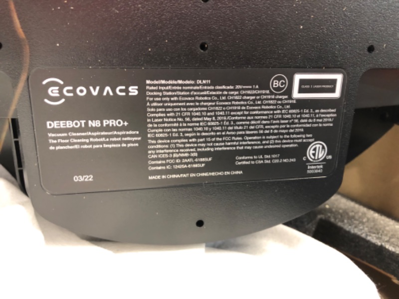 Photo 4 of **** tested - powers on **** ECOVACS Deebot N8 Pro+ Robot Vacuum and Mop Cleaner, with Self Empty Station, 2600Pa Suction, Laser Based LiDAR Navigation, Carpet Detection, Multi Floor Mapping, Personalized Cleaning