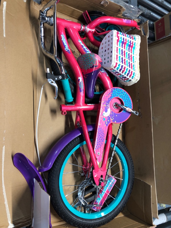 Photo 2 of *front tire damage* Schwinn Jasmine Girls Bike with Training Wheels, 16-Inch Wheels, Multiple Colors Pink