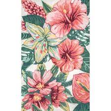 Photo 1 of **MINOR SHIPPING STAINS**Contemporary Floral Sabrina Multi 4 ft. x 6 ft. Indoor/Outdoor Patio Area Rug
