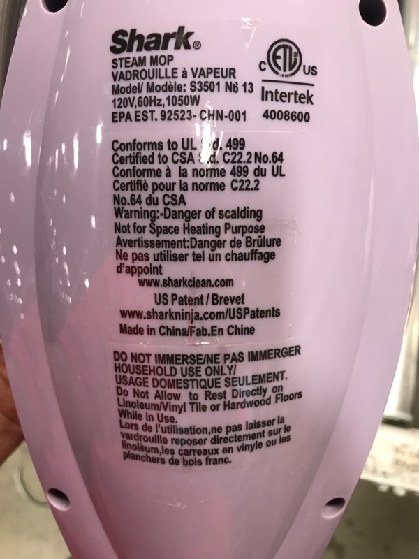 Photo 1 of Shark S3501 Steam Pocket Mop Hard Floor Cleaner, Purple
*****INCOMPLETE, NONFUNCTIONAL,PARTS ONLY******
