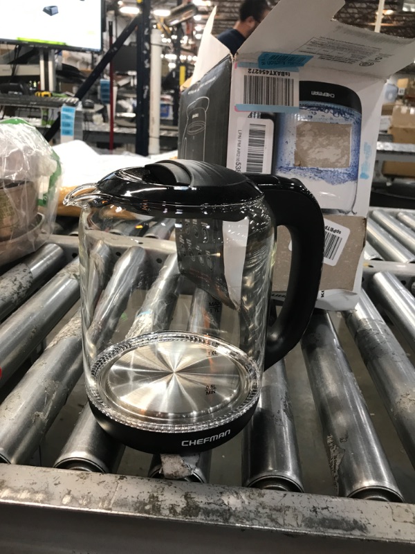 Photo 2 of Chefman 1.7 Liter Electric Glass Tea Kettle, Fast Hot Water Boiler, One Touch Operation, Boils 7 Cups, Swivel Base & Cordless Pouring, Auto Shut-Off Glass Electric Kettle