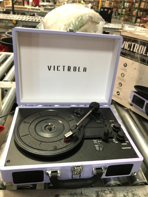 Photo 2 of NONFUNCTIONAL-Victrola Vintage 3-Speed Bluetooth Portable Suitcase Record Player with Built-in Speakers | Upgraded Turntable Audio Sound | Lavender (VSC-550BT-LVG) Lavender/Silver Record Player