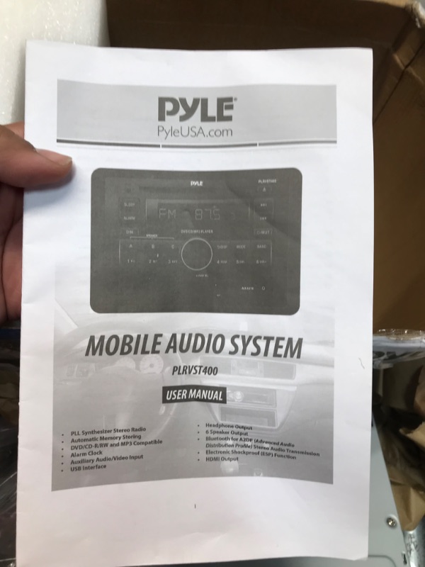 Photo 2 of (+12V)Pyle Double DIN In Dash Car Stereo Head Unit - Wall Mount RV Audio Video Receiver System with Radio, Bluetooth, CD DVD Player, MP3, USB - Includes Remote Control, Power and Wiring Harness - PLRVST400