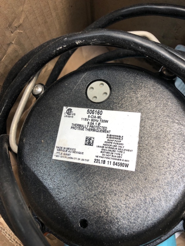 Photo 1 of *UNFUNCTIONAL*- Little Giant 506160 6-CIA-ML 1/3 HP 2760 GPH 115-Volt Low Level Sump Pump, Blue