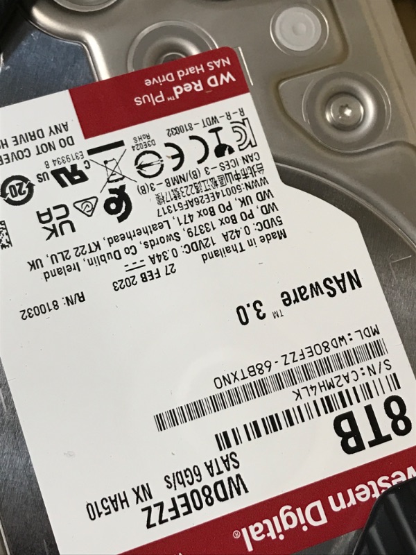 Photo 3 of Western Digital 8TB WD Red Plus NAS Internal Hard Drive HDD - 5640 RPM, SATA 6 Gb/s, CMR, 128 MB Cache, 3.5" - WD80EFZZ 8TB Internal Hard Drive