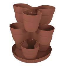 Photo 1 of 13 in. 3-Tier Resin Flower and Herb Vertical Gardening Planter in Terra Cotta
