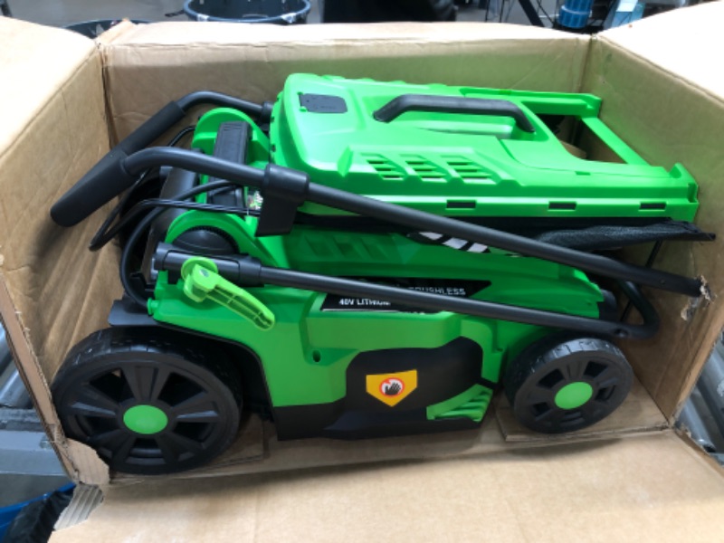 Photo 2 of SOYUS Electric Lawn Mower Cordless, 15 Inch 40V Battery Powered Lawn Mower with Brushless Motor, 6 Position Height, Includes 2x4.0Ah Batteries and Dual Port Charger