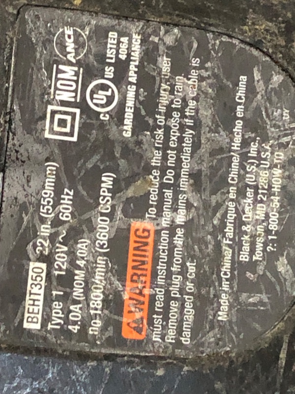 Photo 1 of **USED - NO BATTERY**
BLACK+DECKER Hedge Trimmer, 22-Inch 