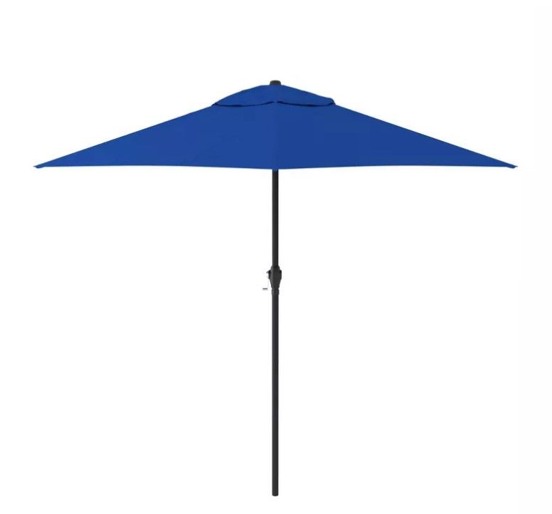 Photo 1 of *One Broken Rod-Striped/Stock Photo For Reference* 9" Steel Market Polyester Patio Umbrella with Crank Lift and Push-Button Tilt - Astella

