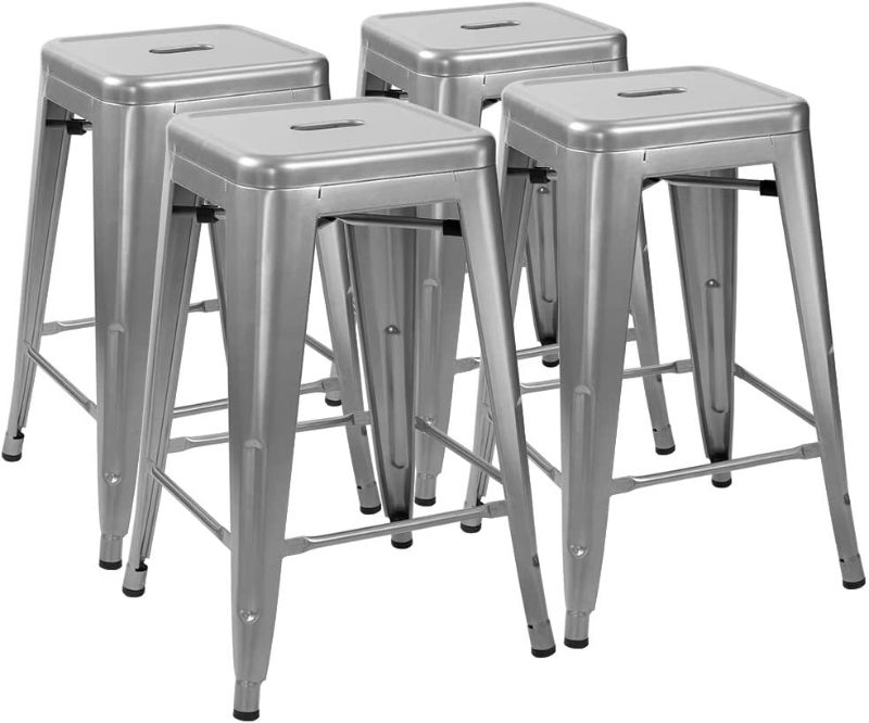 Photo 1 of  24 Inches Metal Bar Stools Bar Height High Backless Indoor-Outdoor Stackable Stools Set of 4 (Sliver)