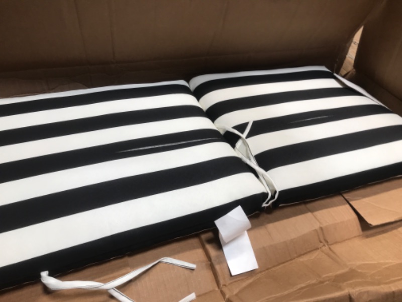 Photo 1 of ***SEE NOTES***Arden Selections Outdoor Dining Chair Cushion 20 x 20, Black Cabana Stripe