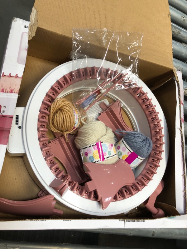 Photo 1 of 48 Needles Knitting Machines with Row Counter, Smart Weaving Loom Knitting Round Loom for Adults/Kids, Knitting Board Rotating Double Knit Loom Machine Kits Pink White 48 Needles