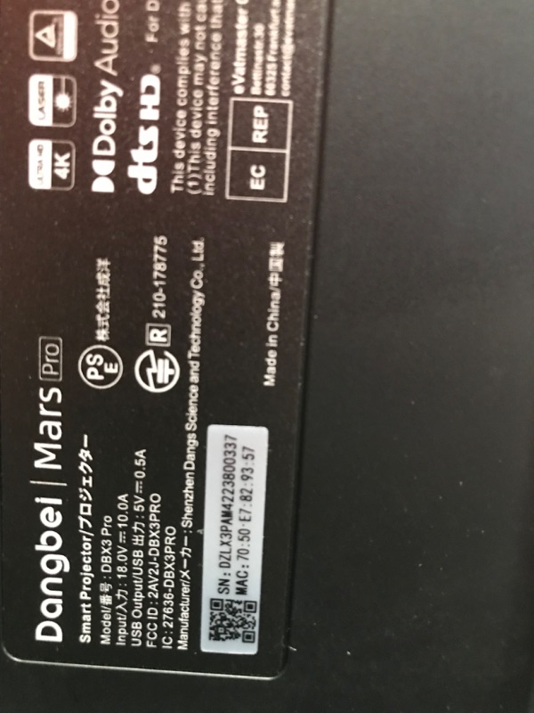 Photo 10 of **DAMAGE CRACK SEE PHOTOS** Dangbei Mars Pro 4K Projector, 3200 ANSI Lumens DLP Projector with Android 4GB+128G, 2 * 10W HiFi Speakers, Auto Keystone Auto Focus HDR10 Home Theater