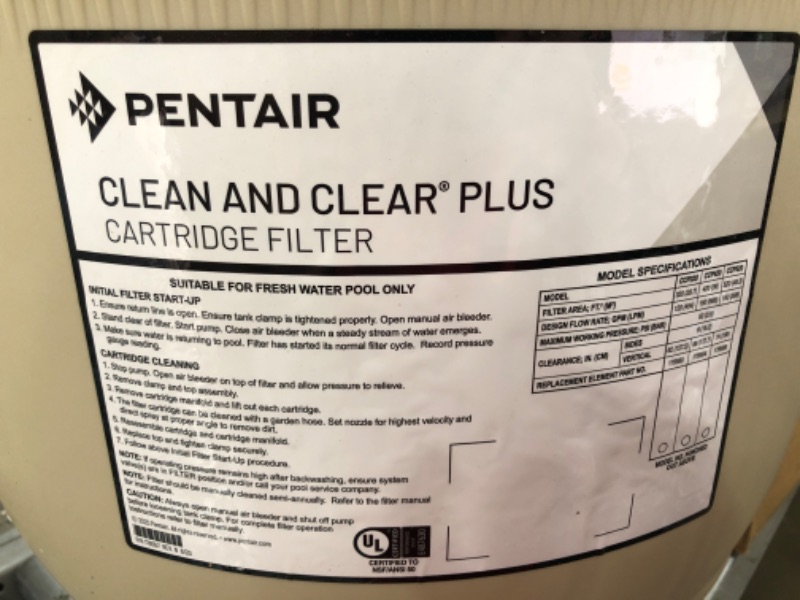 Photo 4 of *MISSING MAJOR COMPONRNTS* Pentair 160340 Clean and Clear Replacement 320 Square Foot 120 Gallons Per Minute In Ground Swimming Pool Filter Cartridge Assembly