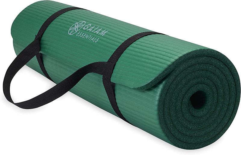 Photo 1 of *** MISSING CARRYING STRAPS ***
Gaiam Essentials Thick Yoga Mat Fitness & Exercise Mat with Easy-Cinch Yoga Mat Carrier Strap, 72"L x 24"W x 2/5 Inch Thick
