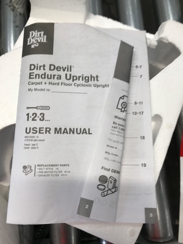 Photo 2 of *** VACUUM HOSE IS DAMAGED FROM SHIPPING ***
Dirt Devil Endura Reach Bagless Upright Vacuum Cleaner, UD20124, Red