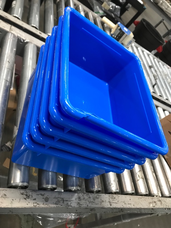 Photo 3 of Storex Small Cubby Bins, Pack of 5, 12.2 x 7.8 x 5.1 Inches, Blue (62416U05C) Blue 12.2" x 7.8" x 1" Bin Only
**1 DAMAGED BIN**