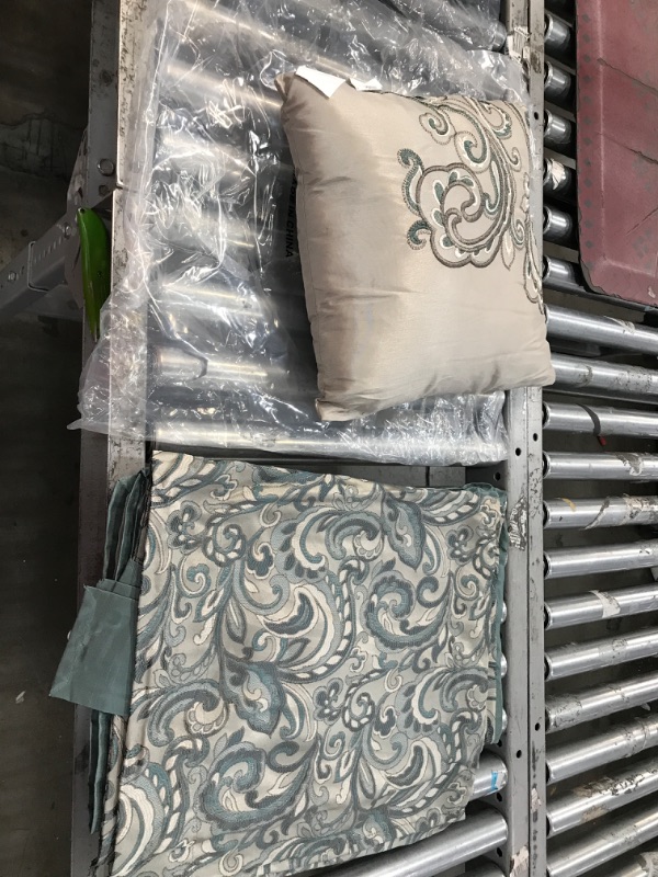 Photo 1 of Madison Park Essentials Tolan Comforter Set Faux Silk - Classic Luxurious Paisley Design, Lightweight All Season Bedding Layer, Shams, Decorative Pillow and Curtains, Valance, Queen, Teal 12 Piece Queen (90 in x 90 in) Teal Riab 12pcs