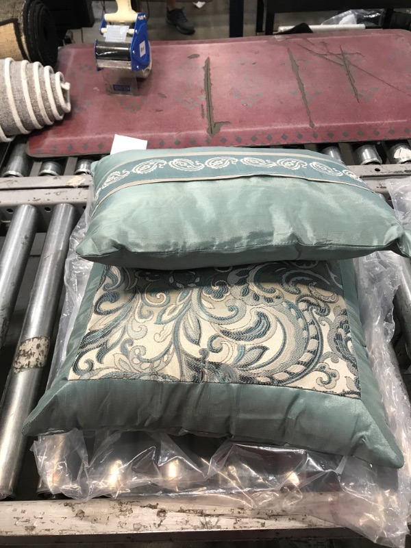 Photo 1 of Madison Park Essentials Tolan Comforter Set Faux Silk - Classic Luxurious Paisley Design, Lightweight All Season Bedding Layer, Shams, Decorative Pillow and Curtains, Valance, Queen, Teal 12 Piece Queen (90 in x 90 in) Teal Riab 12pcs