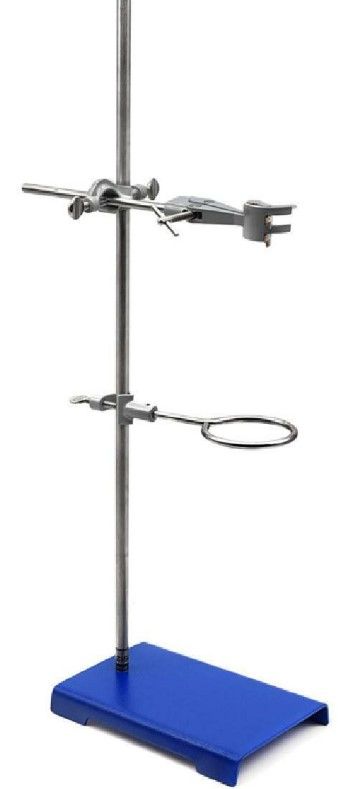 Photo 1 of 10PK Chemical Resistant Steel Lab Stand Set - Support Stand (8" x 5"), 12mm Dia. Rod (23.6" L), Cork Lined Burette Clamp with Boss Head and Retort Ring (2.5" Dia)