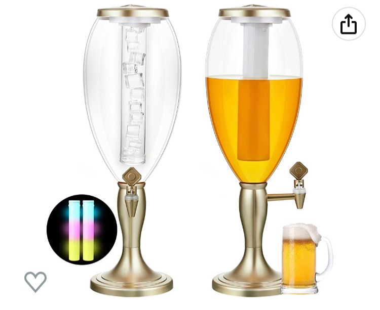 Photo 1 of 2 Pack Beer Tower Dispenser with Ice Tube and LED Light, 5L/ 169oz Mimosa Beverage Dispenser with Spigot, Margarita Drink Tower for Party Home Bar Game day, Champaign Gold