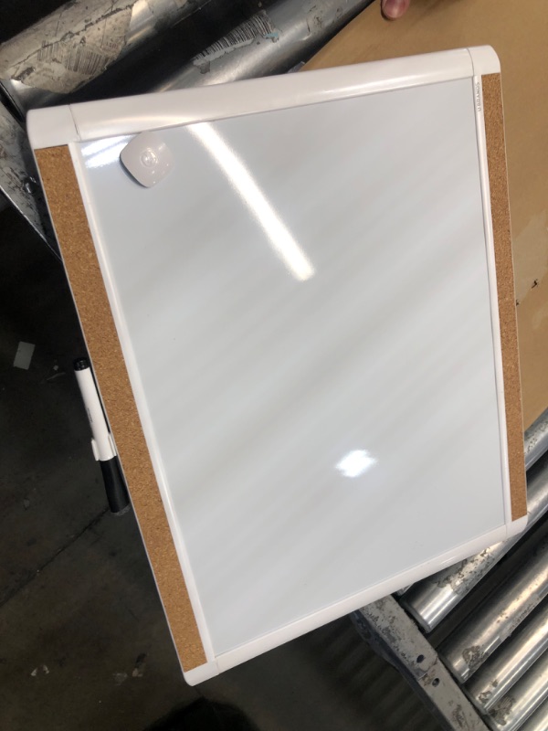 Photo 2 of **MINOR DAMAGE**  U Brands PinIt Combination Dry Erase Board with White Frame, Office Supplies, Includes Marker and Magnet, 16” x 20”