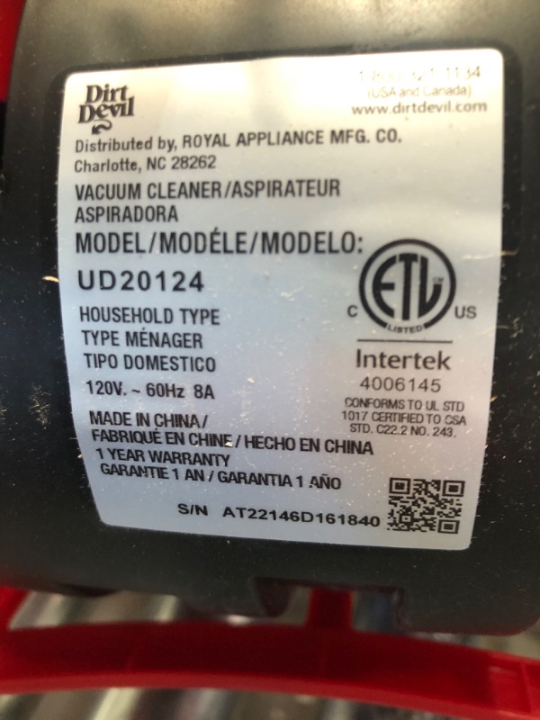 Photo 6 of **USED**  Dirt Devil Endura Reach Bagless Upright Vacuum Cleaner, UD20124, Red