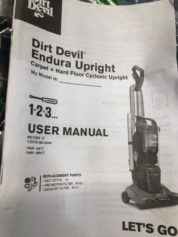 Photo 4 of **USED**  Dirt Devil Endura Reach Bagless Upright Vacuum Cleaner, UD20124, Red