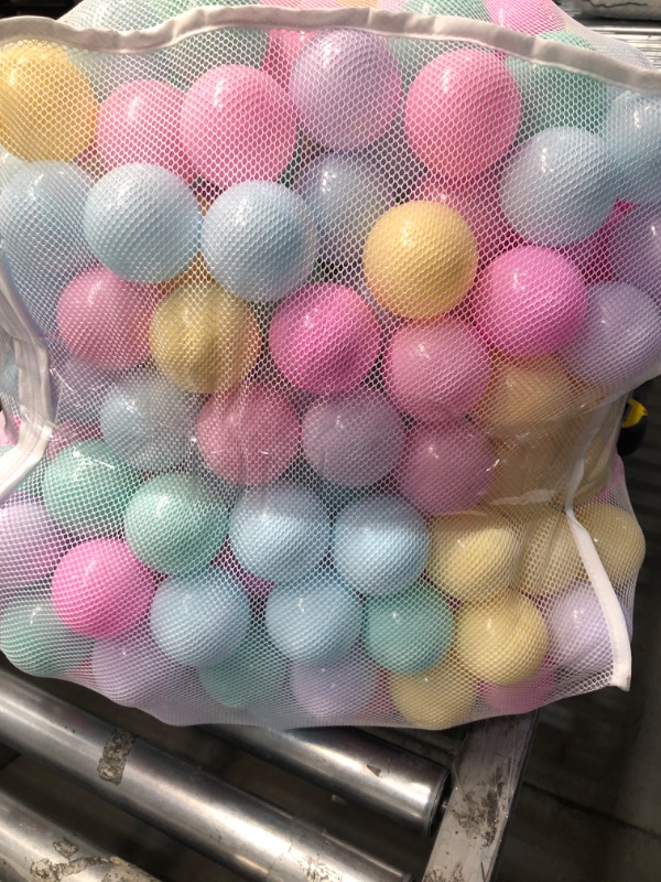 Photo 2 of Amazon Basics BPA Free Crush-Proof Plastic Ball Pit Balls with Storage Bag, Toddlers Kids 12+ Months, 6 Pastel Colors - Pack of 400 6 Pastel Colors 400 Balls