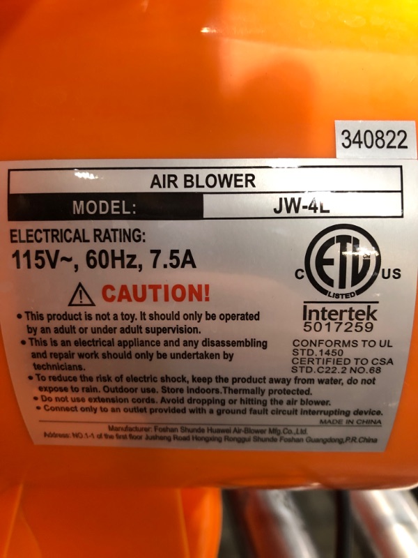 Photo 4 of Safest Inflatable Bounce House and Water Slide Blower, W-4L Blower with GFCI Plug and 25 ft Power Cord. No Need to use Extension Cord Black, Orange