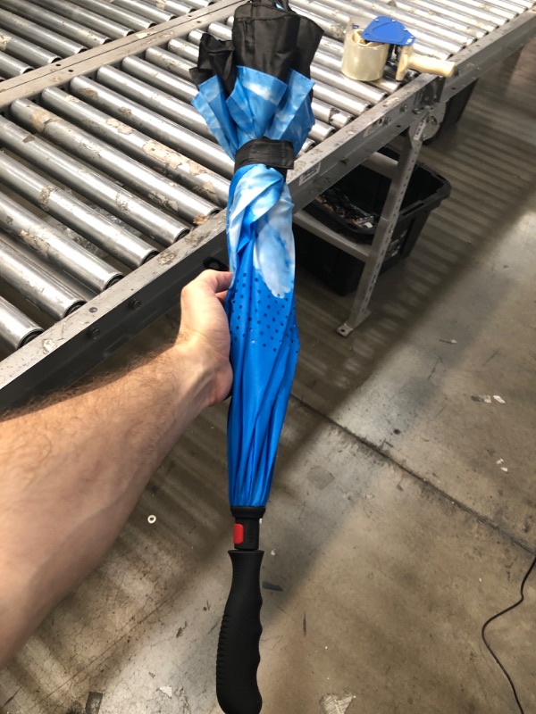 Photo 3 of **NEW**   Repel Umbrella Reverse Umbrella - Upside Down Inverted Reversible Wind Resistant Design - Teflon Canopy - Windproof Umbrella with Fiberglass Ribs Blue Sky