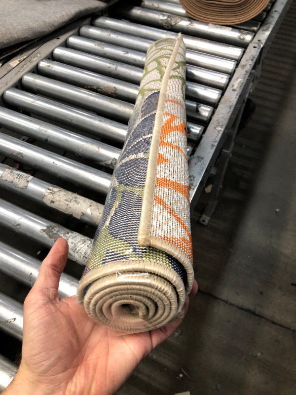 Photo 2 of **USED**    Nourison Aloha Indoor/Outdoor Multicolor 2'8" x 4' Area-Rug, Tropical, Botanical, Easy-Cleaning, Non Shedding, Bed Room, Living Room, Dining Room, Deck, Backyard, Patio (3x4) 2'8" x 4' Multi Color