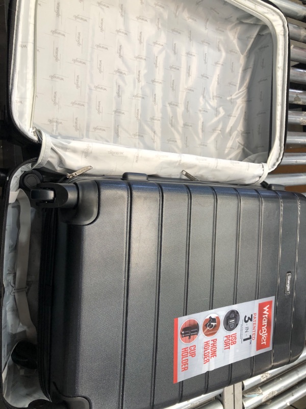 Photo 4 of **DAMAGED**  Wrangler Smart Luggage Set with Cup Holder and USB Port, Black, 3 Piece Set 3 Piece Set Black