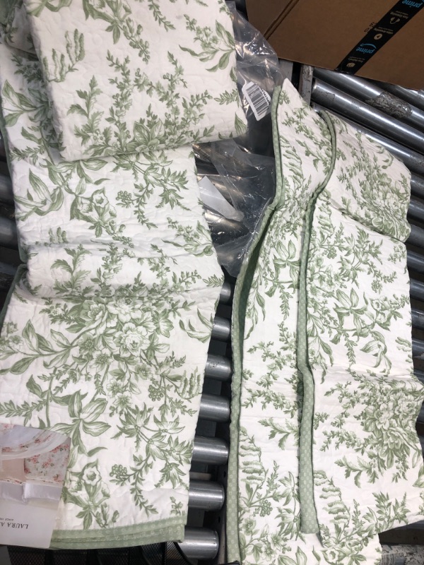 Photo 2 of **MISSING PARTS** Laura Ashley Home - King Size Comforter Set, Reversible Cotton Bedding, Includes Matching Shams with Bonus Euro Shams & Throw Pillows (Natalie Sage/Off White, King)
