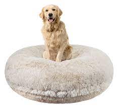 Photo 1 of *SMALL STAIN* Bessie and Barnie Signature Luxury Extra Plush Faux Fur Bagel Dog Bed, 36" L X 36" W X 10" H, Blondie
