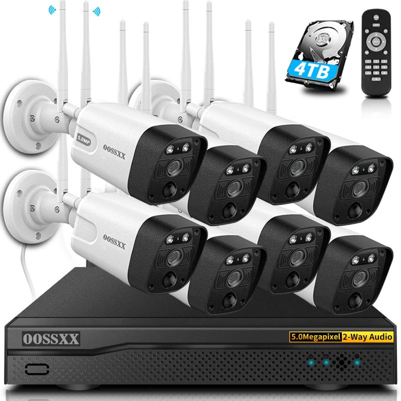 Photo 1 of ***PARTS ONLY***{5.5MP & PIR DETECTION} 2-WAY AUDIO, DUAL ANTENNAS SECURITY WIRELESS CAMERA SYSTEM 3K 5.0MP 1944P WIRELESS SURVEILLANCE MONITOR NVR KITS WITH 4TB HARD DRIVE, 8PCS OUTDOOR WIFI SECURITY CAMERAS (60 DAYS STORAGE) 8 CAM PIR 5MP 2-WAY AUDIO