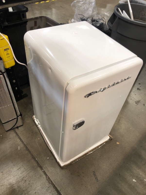 Photo 2 of **MINOR DAMAGE**  FRIGIDAIRE EFR372-WHITE 3.2 Cu Ft White Retro Compact Rounded Corner Premium Mini Fridge White Fridge