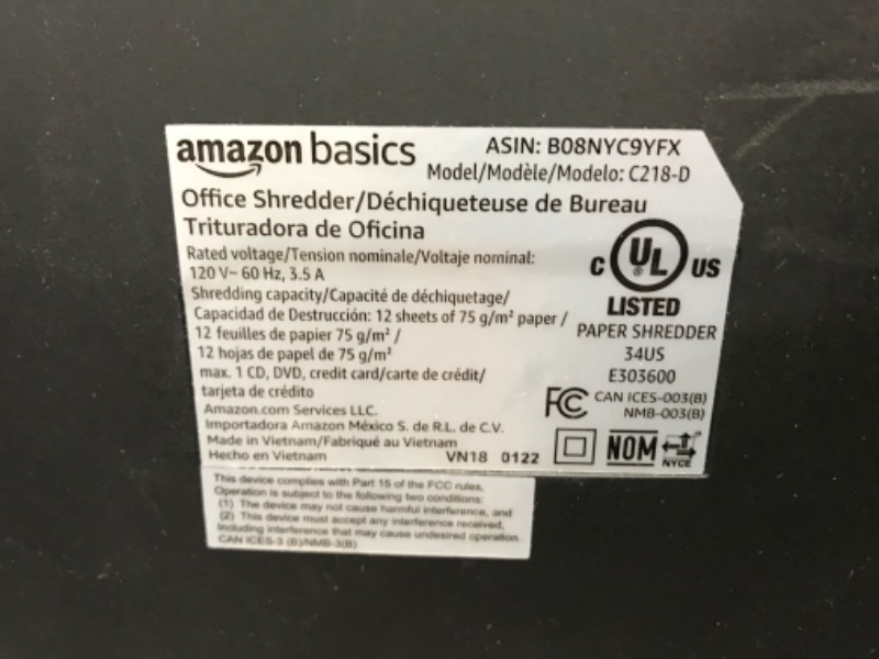 Photo 4 of Amazon Basics 12-Sheet Micro Cut Paper Shredder and Credit Card CD Shredder with 6 Gallon Bin
