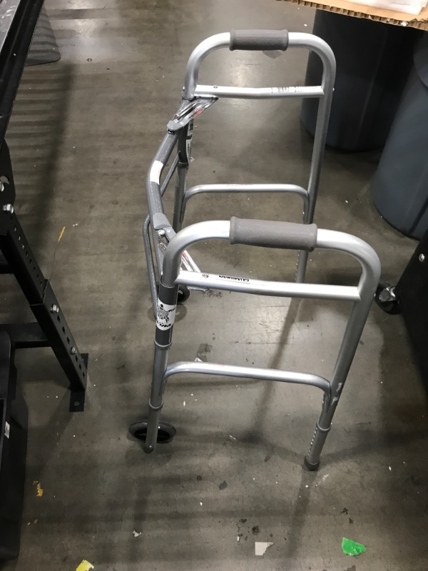 Photo 3 of **USED**  Medline Two-Button Folding Walker with Wheels, Metallic, 1 Count