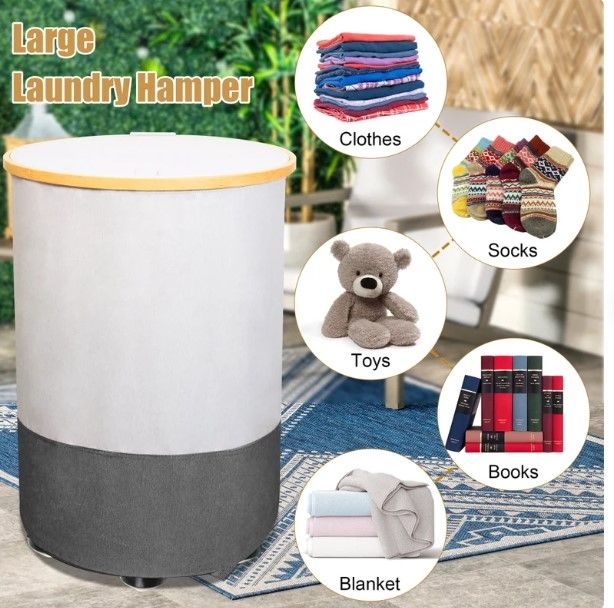 Photo 1 of 105L Laundry Hamper with Wheels- Collapsible Laundry Baskets with Lid and Removable Laundry Bag, Dirty Clothes Hampers with Handles