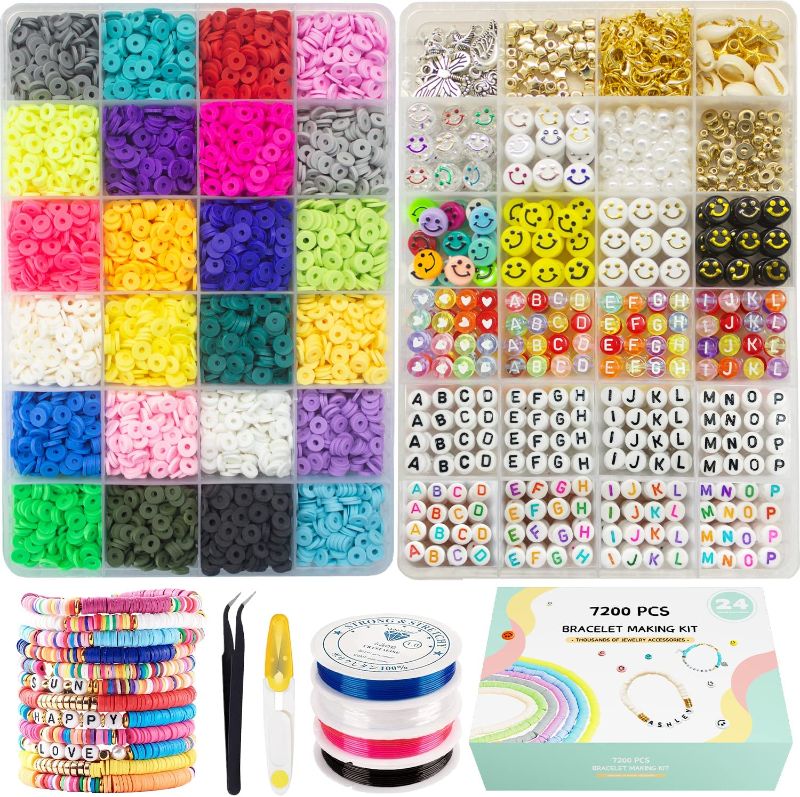 Photo 1 of Bracelet Making Kits, 24 Colors Flat Clay Heishi 6000 Pcs Beads |1200 Pcs Jewelry Accessory | 14 A-Z Smiley Face Beads,Strings for Jewelry Making Kit Bracelets for Preppy Girls 6-12