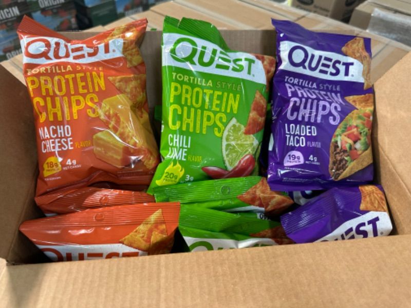 Photo 3 of **BBD: 10/14/23**
Quest Tortilla Style Protein Chips Variety Pack, Chili Lime, Nacho Cheese, Loaded Taco, 12 Count
