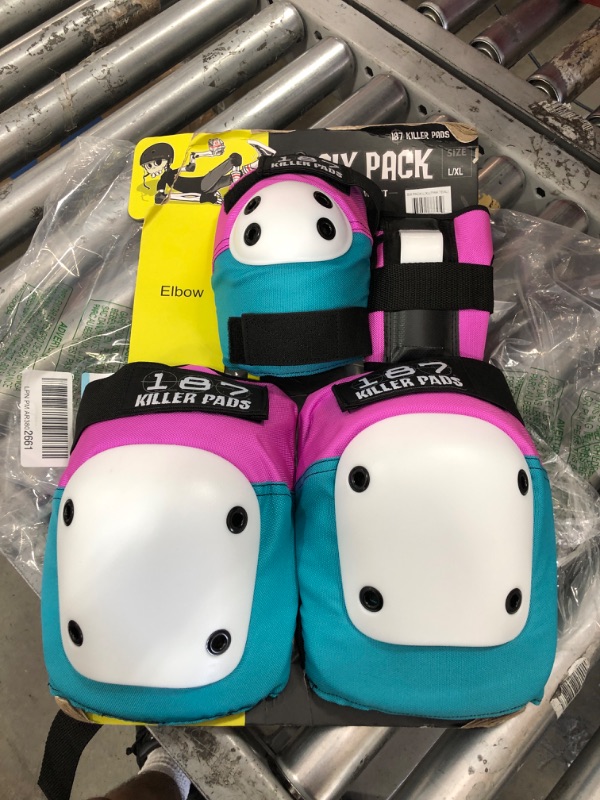 Photo 2 of 187 Killer Pads Skateboarding Knee Pads, Elbow Pads, and Wrist Guards, Six Pack Pad Set, Pink/Teal, Large/X-Large Pink/Teal Large/X-Large