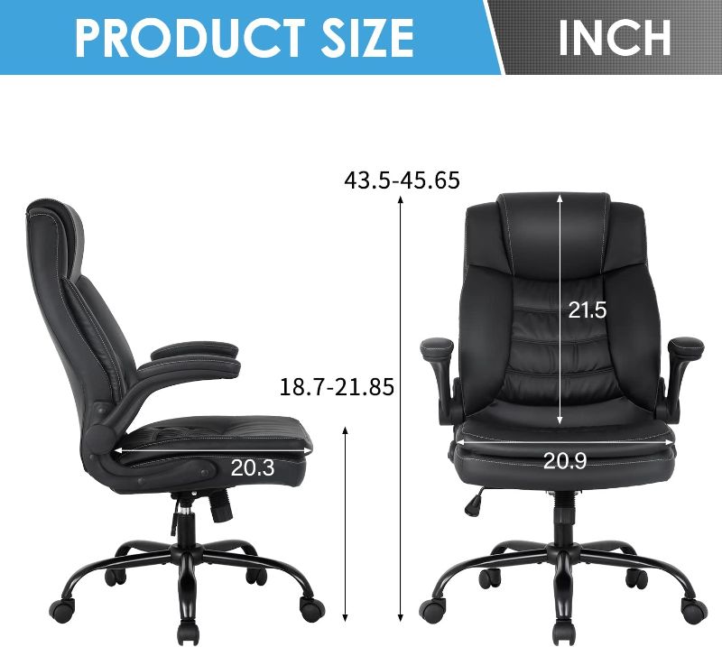 Photo 1 of Office Chair Desk Chair Computer Chair with Lumbar Support Adjustable Armrest Task Chair Rolling Swivel PU Leather H High Back Ergonomic Chair for Back Pain (Black)