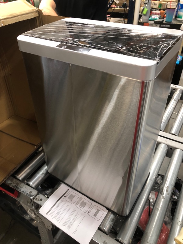 Photo 1 of *NOT exact stock photo, use for reference*
Stainless Steel Office Trash Can - Motion Sensor Garbage Bin Rectangular