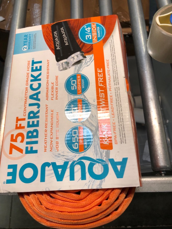 Photo 2 of Aqua Joe AJFJH75-34-CTR Kink-Free Contractor Grade FiberJacket Garden Hose, 3/4-in Max. Water Flow, 650-PSI Burst Rating, BPA/Phthalate, Drinking Safe, For Garden, Auto Care, 75Ft, Orange Orange Original