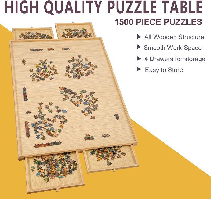 Photo 1 of 1500 Piece Wooden Jigsaw Puzzle Table - 4 Drawers and Cover, 34" X 26.1" Puzzle Board | Jigsaw Puzzle Board | Puzzle Cover & Hangers & Glue Included | Portable Puzzle Table for Adults and Kids