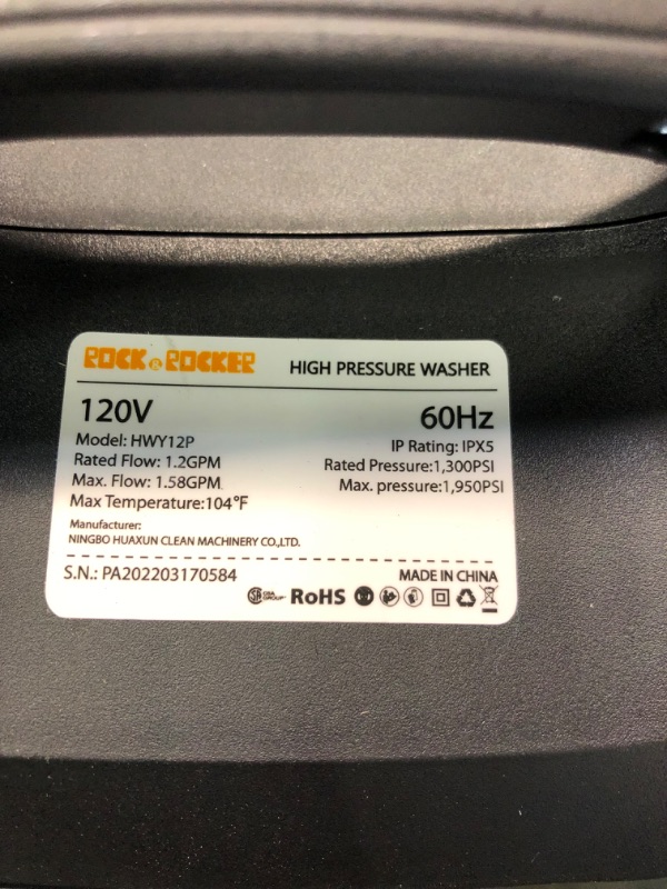 Photo 3 of (New Model) Rock&Rocker Powerful Electric Pressure Washer, 1950PSI Max 1.58 GPM Power Washer with Hose Hook, 4 Quick Connect Nozzles, Soap Tank, IPX5 Car Wash Machine for Home/Car/Driveway/Patio Clean