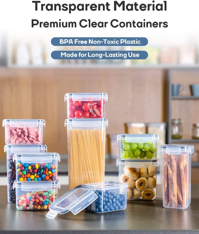 Photo 1 of Airtight Food Storage Containers with Lids, Clear Pantry Canister Set for Kitchen Organization, Stackable Organizers for Flour, Sugar, Cereal, Rice, BPA Free Plastic 4-Pack with Different Sizes Dark Gray