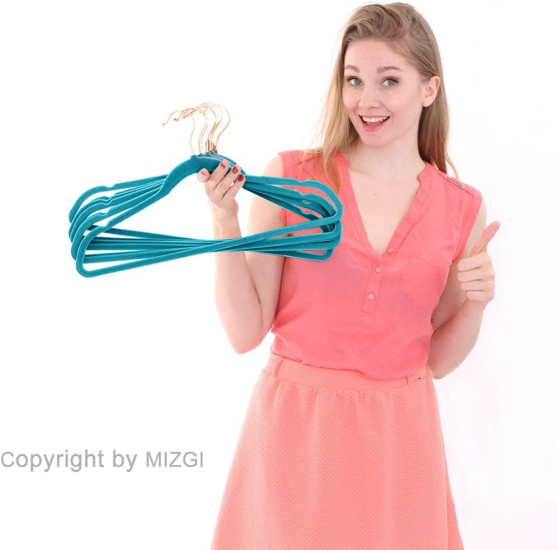 Photo 1 of MIZGI Premium Velvet Hangers 15pk teal with rose gold hook